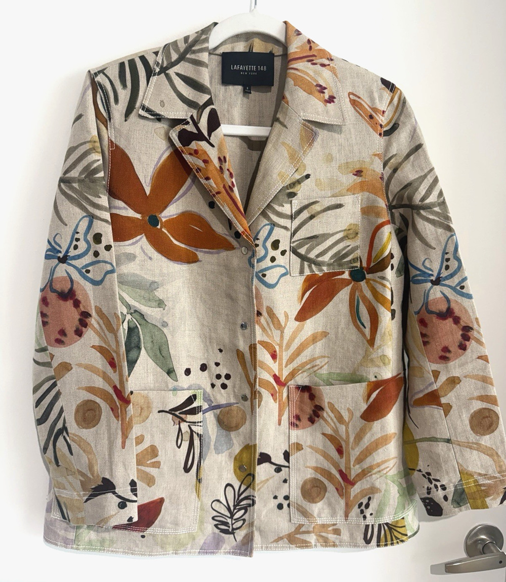 Lafayette 148 New York Artsy watercolor Statement Linen Jacket Blazer Size S